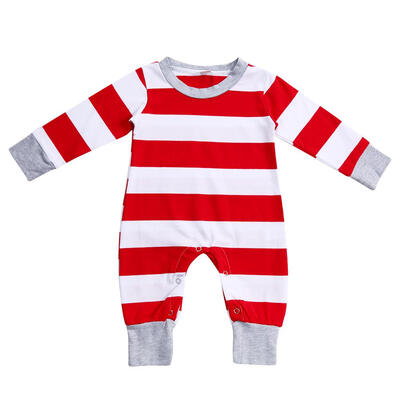 

Christmas Family Matching Clothes Newborn Baby Red Striped Romper Sleepwear