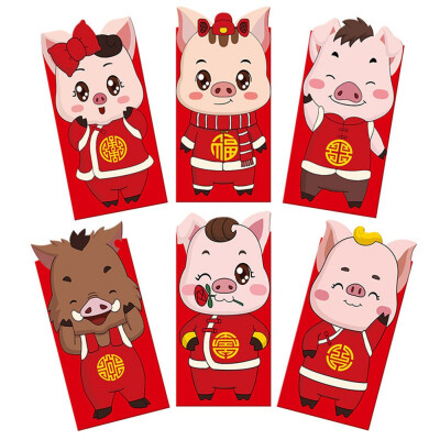 

Chinese New Year Red Pocket The Year of the Pig Red Envelopes for Kids Elder Lucky Gifts New Year Pictures Red Pockets 6pcsSet