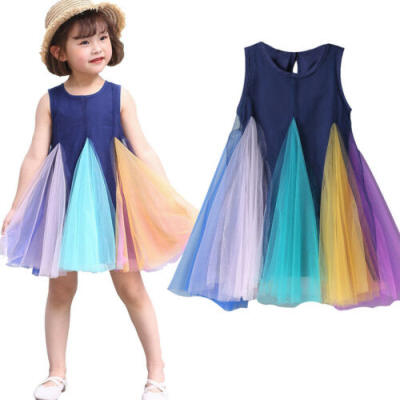 

US Girl Dress Princess Kid Baby Party Wedding Rainbow Lace Tutu Dress Gown Fancy