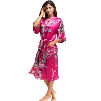 

Toponeto New Women Plus Size Simulation Silk Print Gown Bath Robe Lingerie Sleepwear