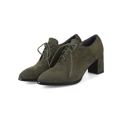 

IDIFU Womens Chic Faux Suede Pointed Toe Medium Block Heel OL Work Shoes Lace up Ankle Booties