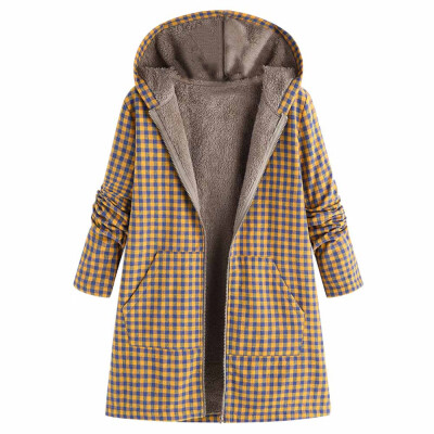 

Toponeto Women Winter Warm Outwear Zipper Plaid Print Pocket Vintage Oversize Coat