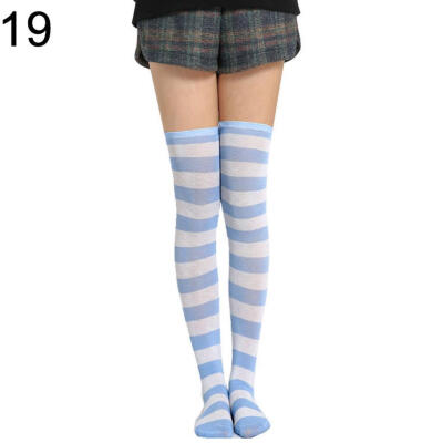 

Autumn Winter Women Striped Thigh High Elastic Warm Over the Knee Long Socks