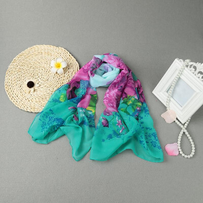 

New Fashion Women Chiffon Scarf Colorful Floral Pattern Print Gradient Long Shawl Pashmina Elegant Thin Scarf