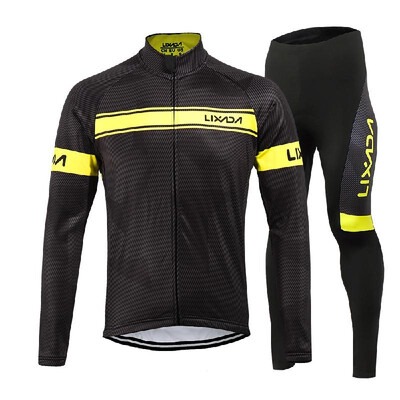 

Lixada Mens Winter Thermal Fleece Cycling Clothing Set Long Sleeve Windproof Cycling Jersey Coat Jacket with 3D Padded Pants Trou