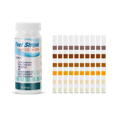 

Pool & Spa Strips Chlorine Bromine pH Value Alkalinity Cyanuric Acid Total Hardness Acidity Swimming Pool 6-in-1 Test Paper Water