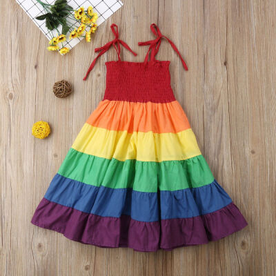 

Toddler Baby Girls Clothes Pageant Tulle Party Halter Dress Rainbow Sundress