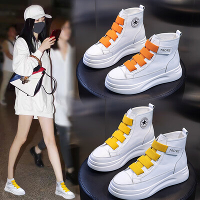 

Autumn new leather white shoes female Korean version of the Velcro wild flat womens shoes high