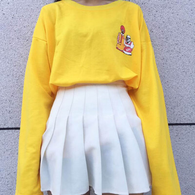 

Autumn Harajuku Hoodies Sweatshirts Fashion Print Cartoon Women Pullover Sweatshirt Casual Solid Yellow Female Tops