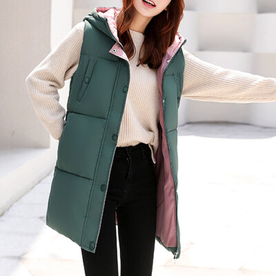 

Roseonmyhand Women Solid Long Outerwear Cotton Jackets Pocket Loose Hooded Vest Coats