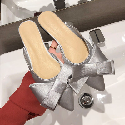 

In summer lazy people with low heels&flat soles wear fashion Korean bow sweet pointed head half slippers&womens shoes