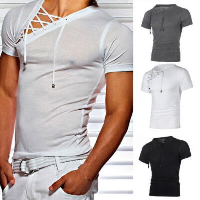 

Fashion Mens Slim Fit Short Sleeve Muscle Tee Shirts Casual T-shirt Tops Blouse