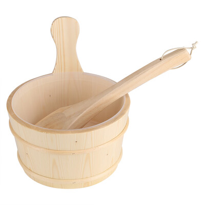 

Greensen Bathroom Natural Wooden Bucket Ladle Set for Sauna SPA Bath Accessories Wood Water BucketWooden Bucket