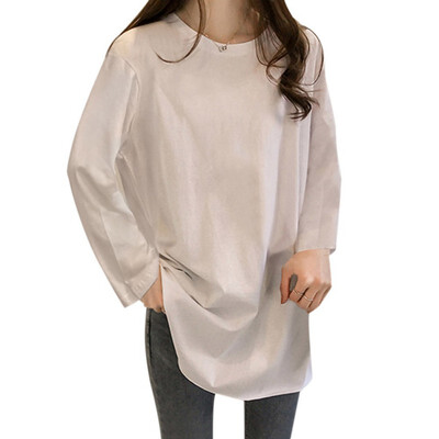 

Women Autumn Winter Loose Round Collar Tops T-Shirts Summer Solid Color Loose Long Sleeve Casual Simple Wild T-Shirt