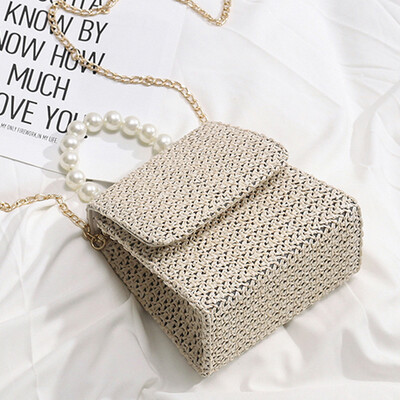 

Straw summer fresh female new 2019 tide Korean version of shoulder bag Joker beaded messenger bag