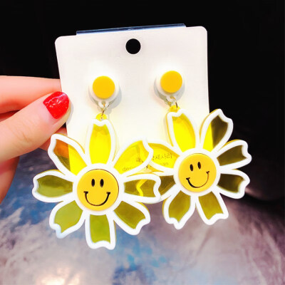 

EK414 Korean Style Personality Crystal Acrylic Flowers Drop Earrings For Women Geometric Dangle Earring Lover Sweet Cute Gift