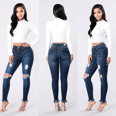 

〖Follure〗Fashion Women Jeans Denim Hole Female Mid Waist Stretch Slim Sexy Pencil Pants