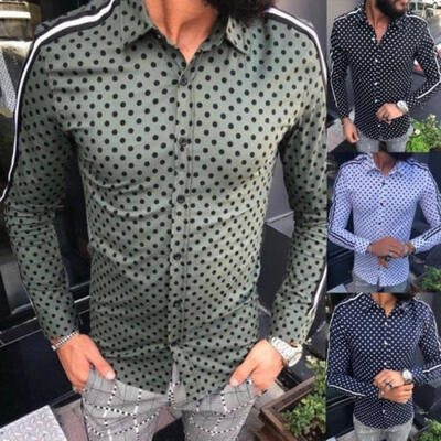 

Men Casual Stylish Slim Fit Long Sleeve Blouse Business Formal Shirts Polka Dot Tops