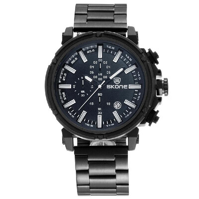 

SKONE Men Watch Quartz Movement Chronograph Luminous Calendar Wrist Watch Steel Strap Waterproof Sport Watch for Men