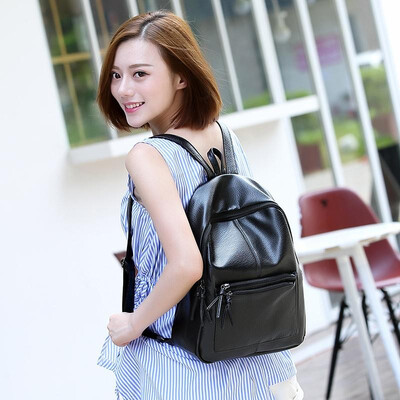 

New Fashion Women Girls Backpack PU Leather Large Capacity Solid Casual Student Schoolbag Travel Bag Black