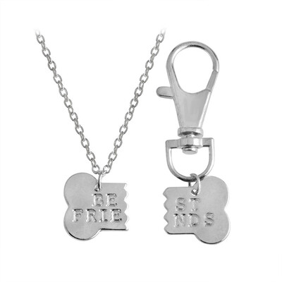 

2pcsset Dog Bone Shaped Best Friends Charm Pendant Necklace Keychain Gift for Dog Lover