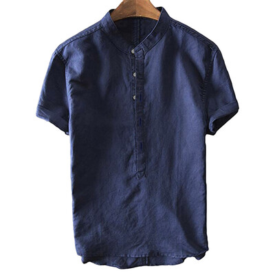 

Toponeto Summer Mens Cool And Thin Breathable Collar Hanging Dyed Gradient Cotton Shirt