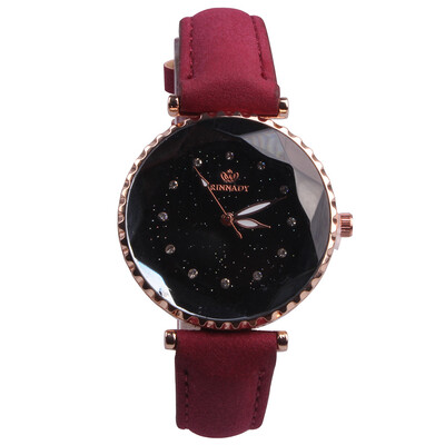 

Womens watch leather strap starry rhinestone dial simple trend students