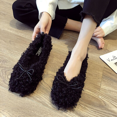 

Flat-bottom single-shoe womens autumn Korean ulzzang round-round light-mouth wool-wool bow-like fairy shoes