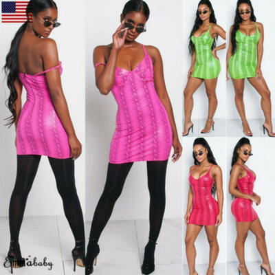 

Sexy Women PU Snakeskin Leather Bodycon Short Mini Dress Sexy Lingerie Club Wear