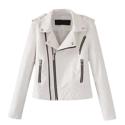 

Toponeto Womens Casual Solid Color Lapel Zipper Long Sleeve Leather Jacket Coat