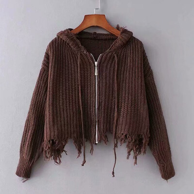 

Tailored Women Drawstring Solid Long Sleeve Sweatershirt Zipper Hoodie Knitt Sweater Top