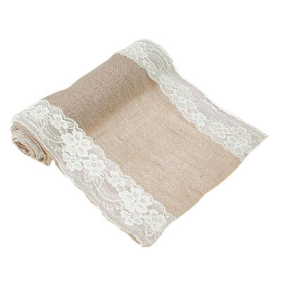 

Vintage Burlap Lace Hessian Table Runner Natural Jute Party Wedding Decor