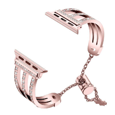

Three-row Diamonds Adjustment Chain Metal Alloy Stainless Steel Strap Watchband Replacement Smart Watch Accessory