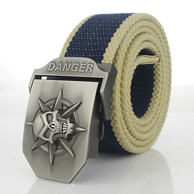 

Skull Alloy Automatic Buckle Mens Belt Personality Mens Belt for Teenager Boy Stripe Canvas Luxury Strap Male Belts 150 160cm