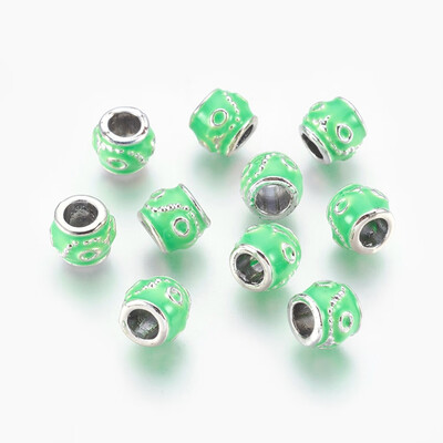 Alloy Enamel European Beads Large Hole Beads Drum Silver Aquamarine 10x9mm Hole 5mm