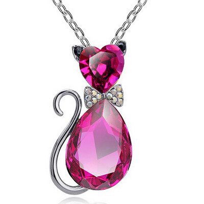 

Luxury Wedding Bridal Women Cat Rhinestone Charm Pendant Necklace Party