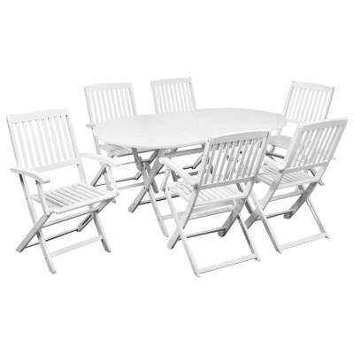 

7 Piece Folding Outdoor Dining Set Solid Acacia Wood White