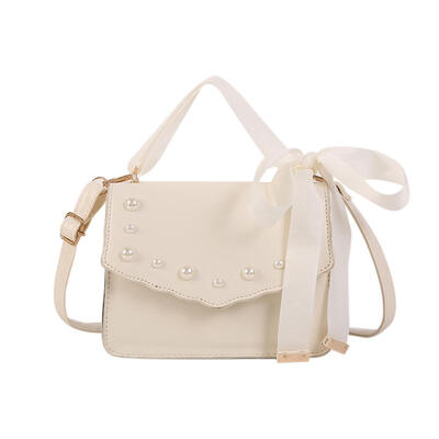 

Pearls Silk Shoulder Handbags Women PU Leather Crossbody Top-handle Bags
