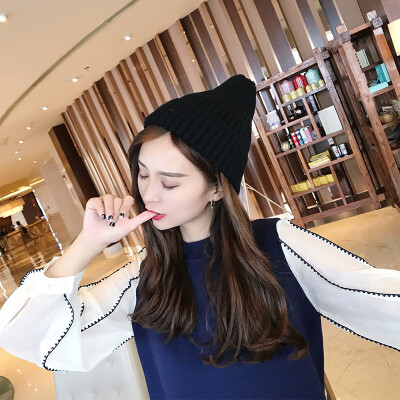 

Pepe Hat Ladies FallWinter New Joker Striped Wool Hat Korean Outdoor Warm Knit Hat Turtleneck Hat