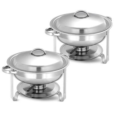 

2-Pack Full Size Tray 5 Quart Stainless Steel Round Chafing Dish