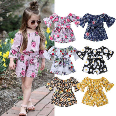 

US Summer Toddler Kids Baby Girls Off Shoulder Ruffle Rompers Jumpsuits Playsuit