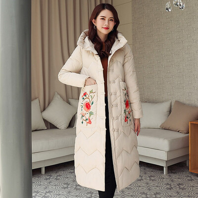 

Roseonmyhand Fashion Women Hooded Winter Floral Embroidery Windbreaker Coat Jacket Overcoat