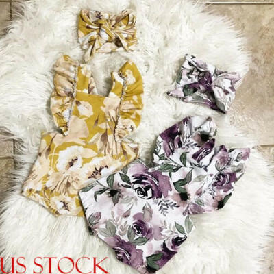 

USA Toddler Baby Girls Floral Backless Romper Bodysuit Jumpsuit Clothe Outfits