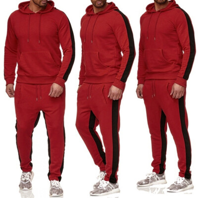 

Toponeto Mens Autumn Winter Patchwork Sweatshirt Top Pants Sets Sports Suit Tracksuit