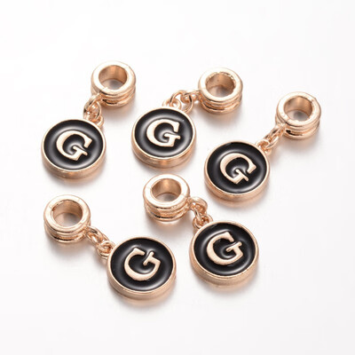 

Alloy Enamel European Dangle Beads Flat Round with LetterG 27mm Hole 5mm