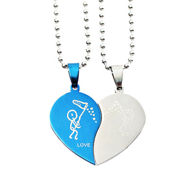 

Fashion Blue Stainless Steel 1 Pair Heart-shape Couple Charms Pendants Necklace Gift