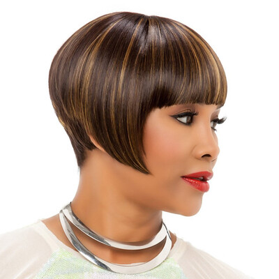 

Women Girls Short Straight Hair Synthetic Gold Brown Blonde Cosplay Bob Wig Heat Resistant Fiber