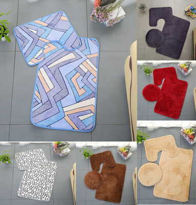 

3PcsSet Bathroom Non-Slip Coral Gray Red Pedestal RugLid Toilet CoverBath Mat