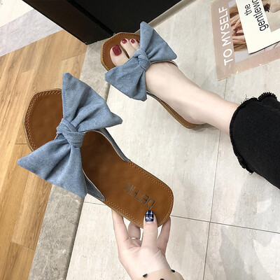 

Beach slippers womens summer soft bottom womens summer womens summer flat-bottomed fashion bow womens shoes