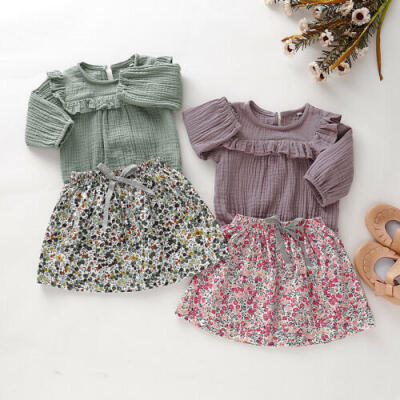 

US Infant Baby Girl Kid Flower Long Sleeve Romper Jumpsuit Skirt Dress Clothes